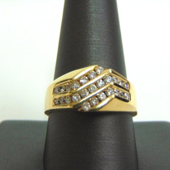 Mens Vintage Estate 14K Yellow Gold Diamond Ring w/ Lots of Bling 6.7gE3565